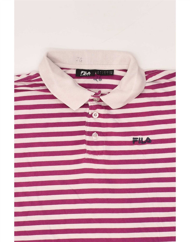 FILA Mens Polo Shirt Large Pink Striped Vintage Fila and Second-Hand Fila from Messina Hembry 