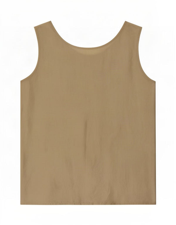 Vintage Womens Sleeveless Blouse Top UK 14 Medium Khaki Silk