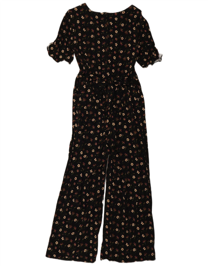 Oasis Womens Short Sleeve Jumpsuit UK 14 Medium Black Floral