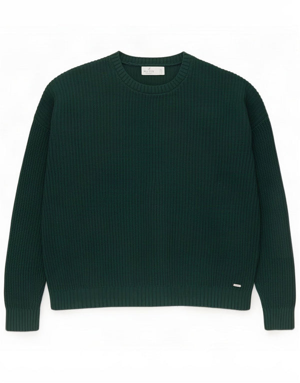 Hollister Womens Oversized Crew Neck Jumper Sweater UK 14 Medium Green