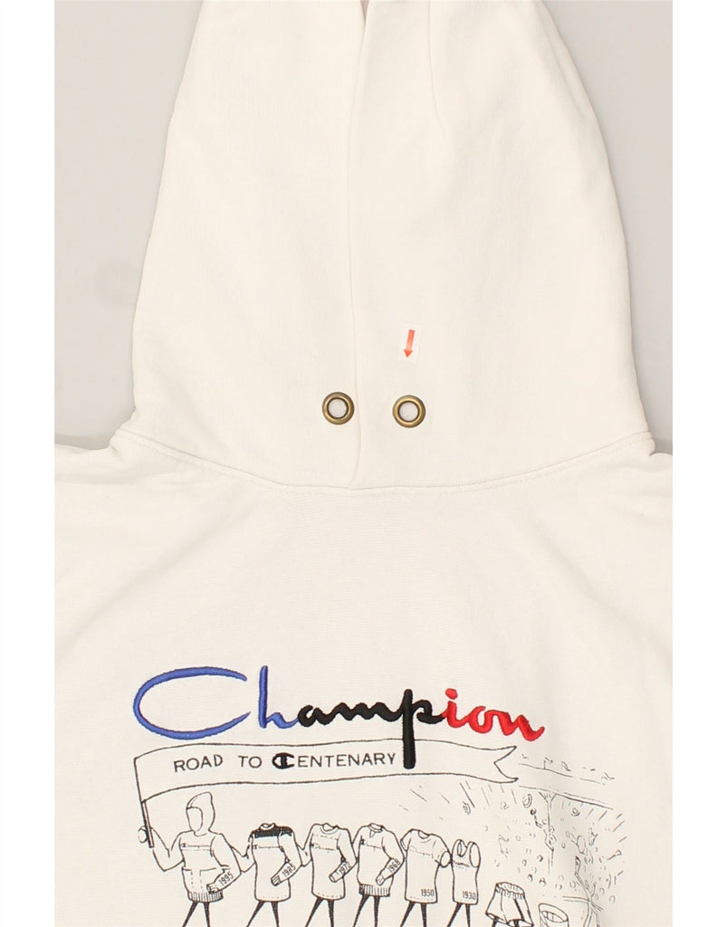 CHAMPION Mens Graphic Hoodie Jumper Large White Cotton | Vintage Champion | Thrift | Second-Hand Champion | Used Clothing | Messina Hembry 