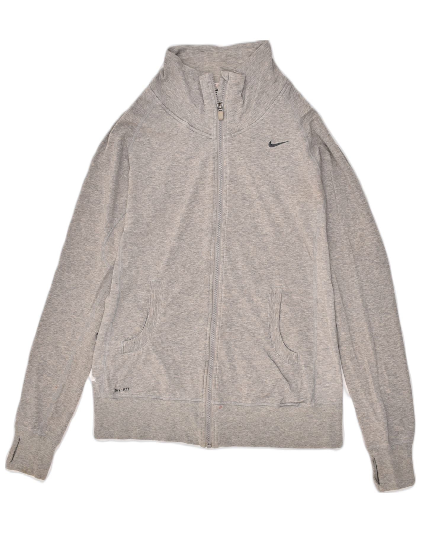 NIKE Womens Dri Fit Tracksuit Top Jacket UK 16 Large Grey Cotton, Vintage  & Second-Hand Clothing Online