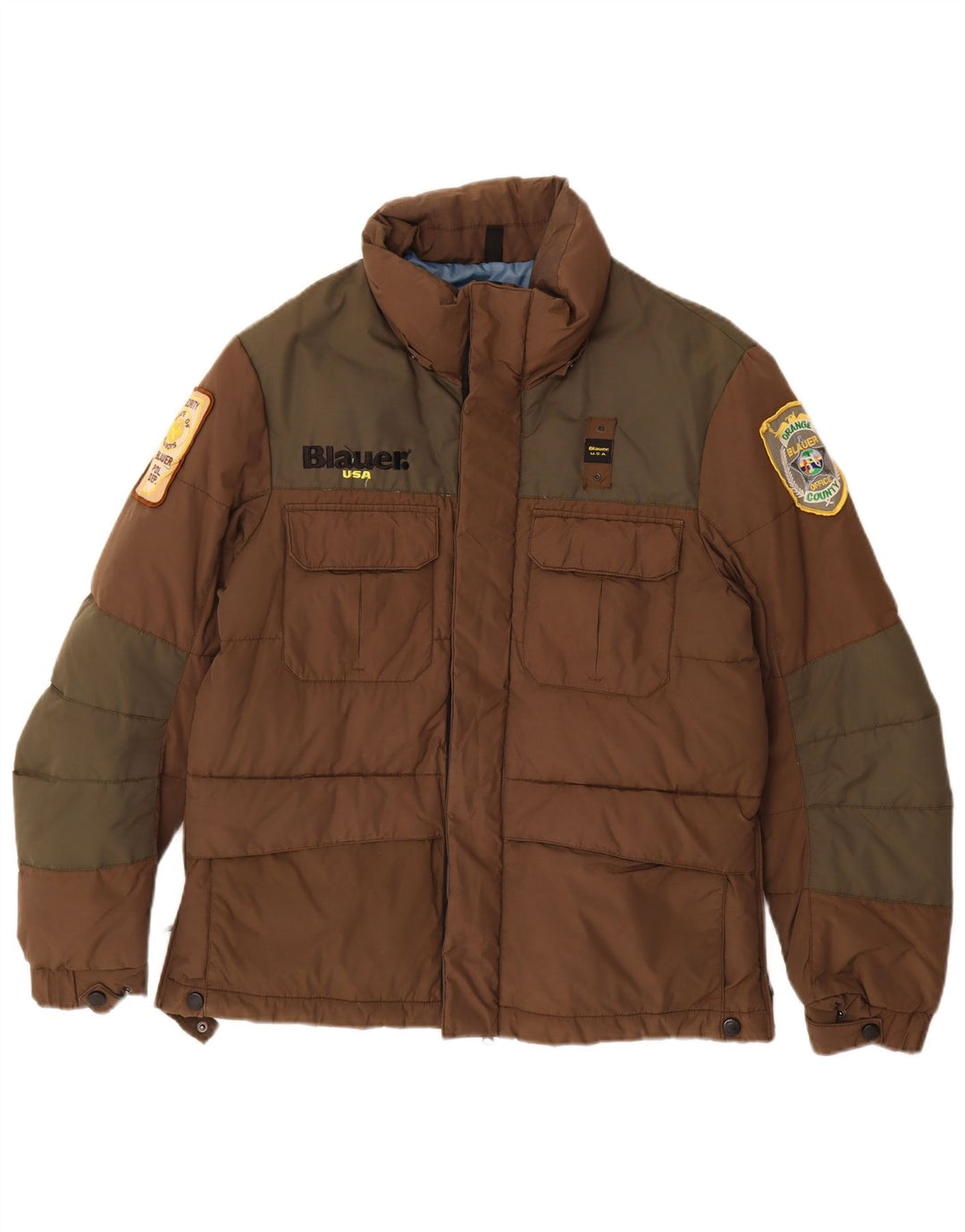Blauer Mens Graphic Padded Jacket UK 38 Medium Brown Colourblock Nylon