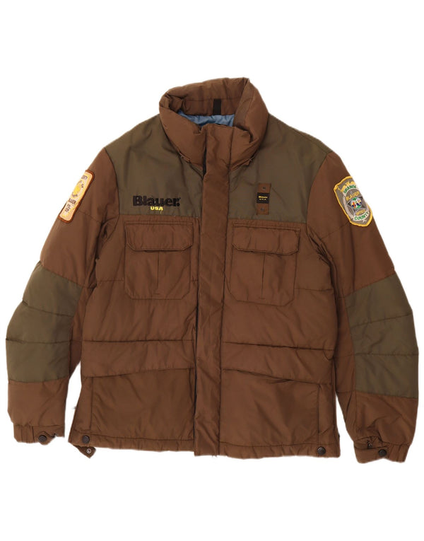 Blauer Mens Graphic Padded Jacket UK 38 Medium Brown Colourblock Nylon