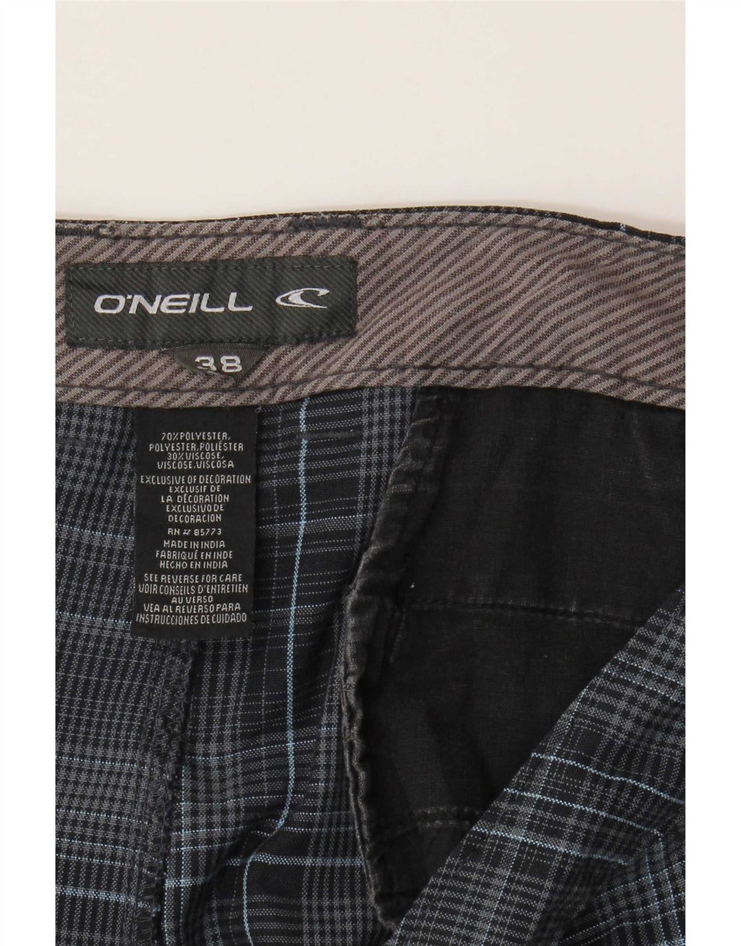 O'Neill Mens Chino Shorts W38 XL Navy Blue Plaid Polyester