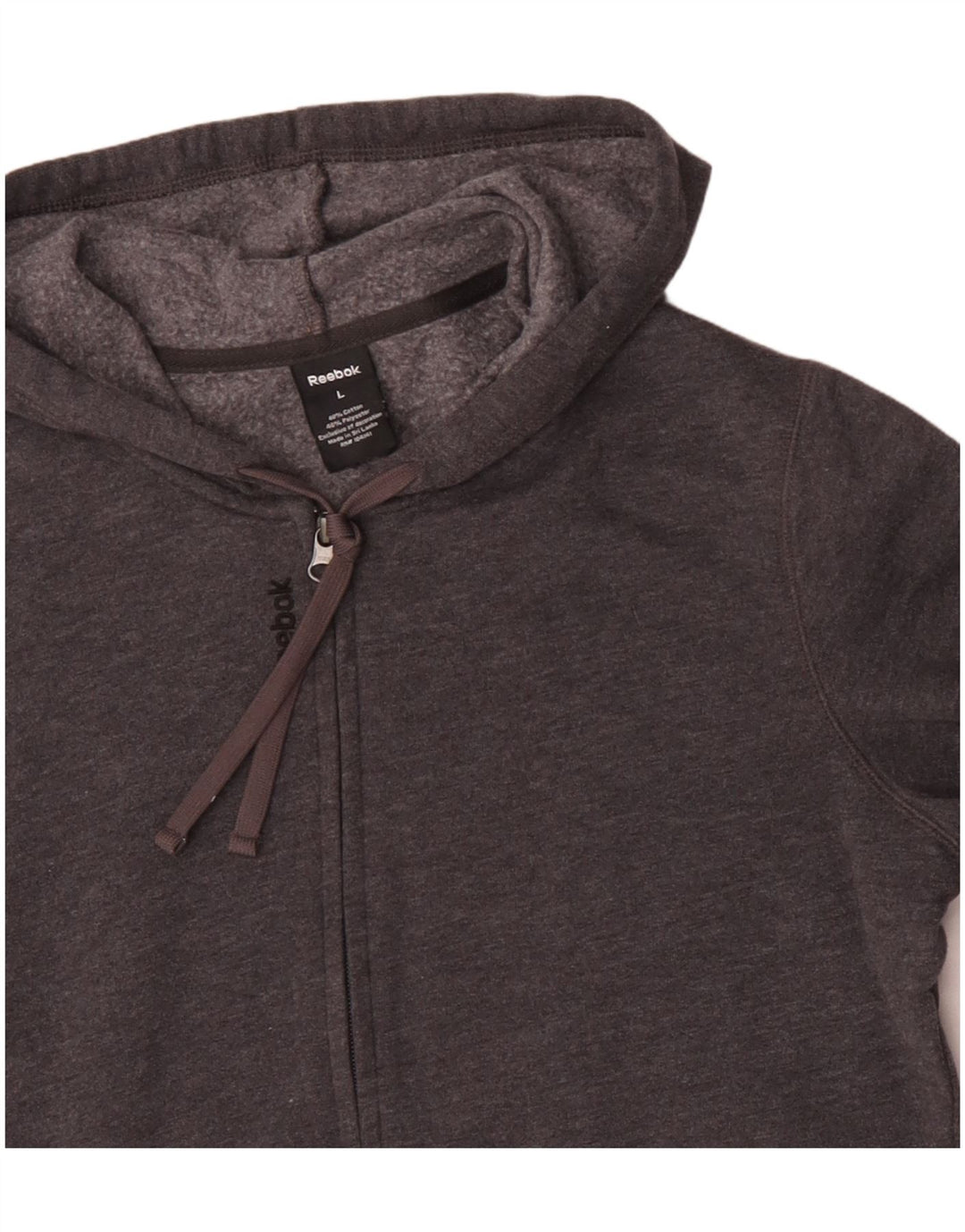 REEBOK Mens Zip Hoodie Sweater Large Grey Cotton