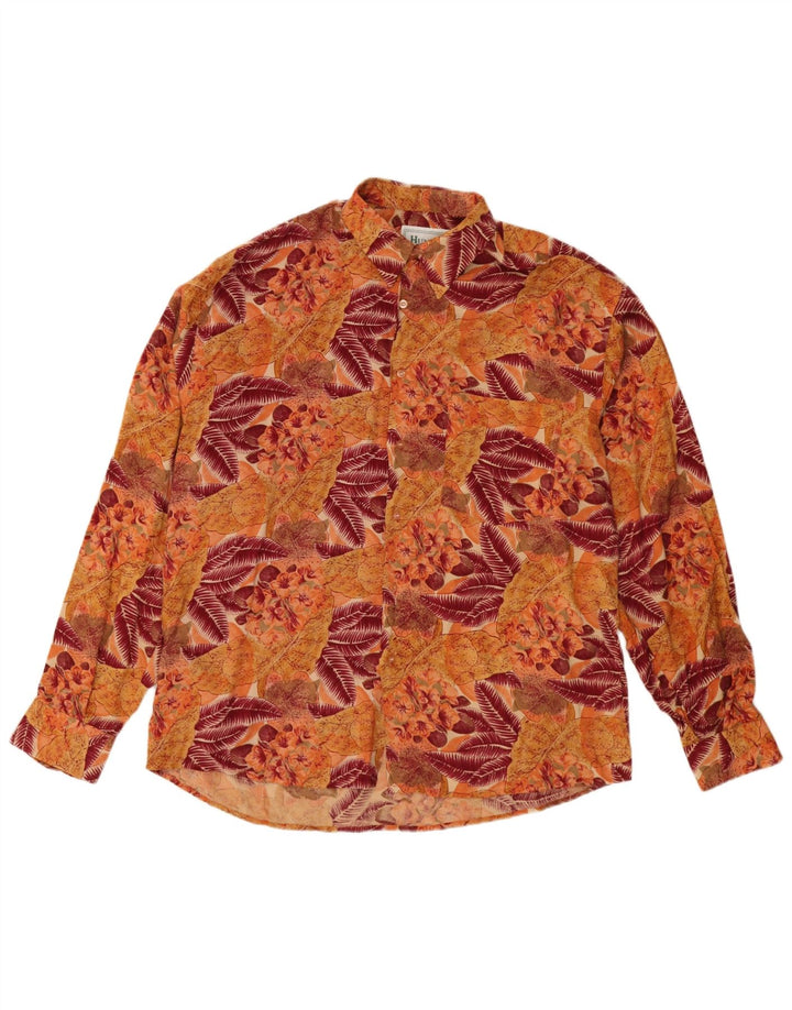 Hunter Mens Shirt Large Orange Floral Rayon