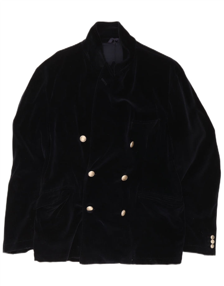 Fraizzoli Mens Velvet Double Breasted Blazer Jacket UK 38 Medium Navy Blue