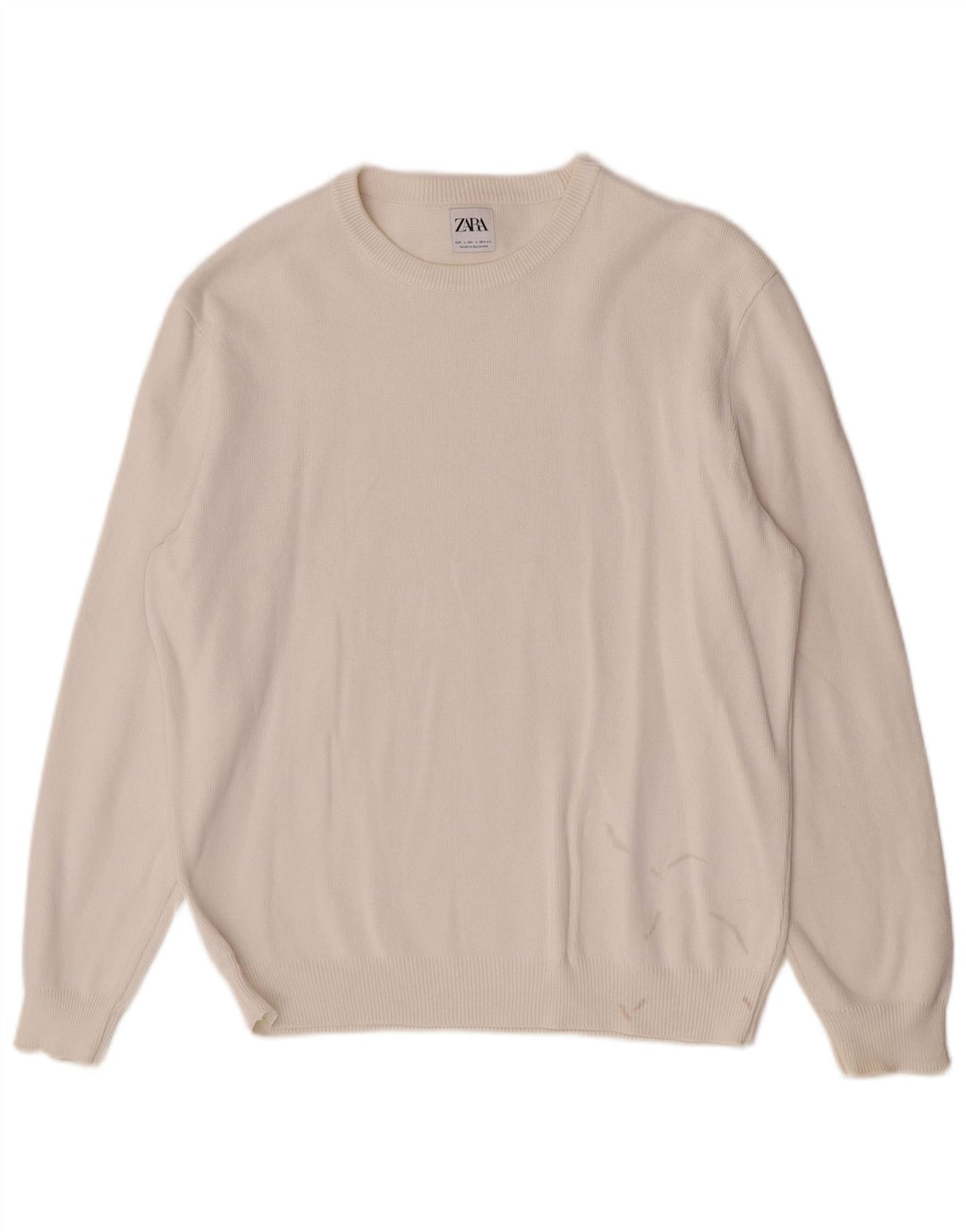 Zara Mens Crew Neck Jumper Sweater Large White Cotton