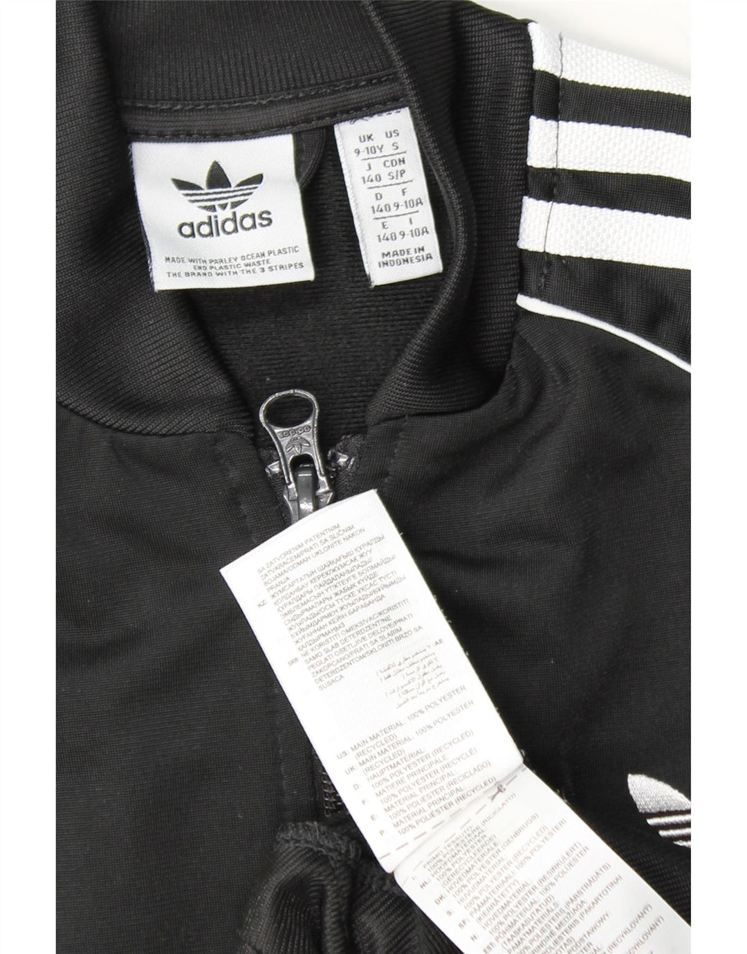 ADIDAS Boys Tracksuit Top Jacket 9-10 Years Black Polyester
