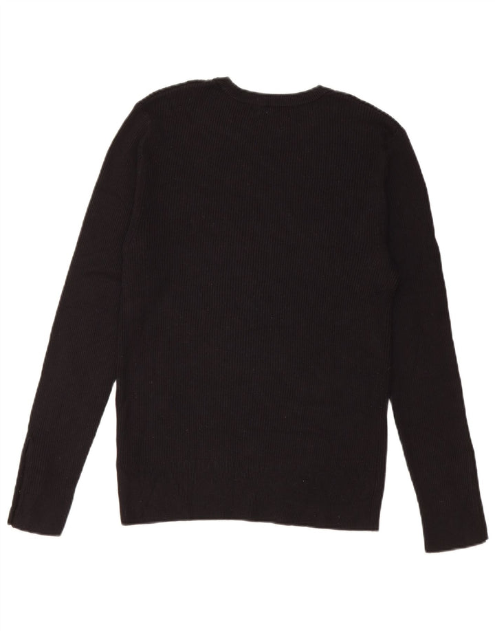 Marks & Spencer Womens Top Long Sleeve UK 12 Medium Black Viscose