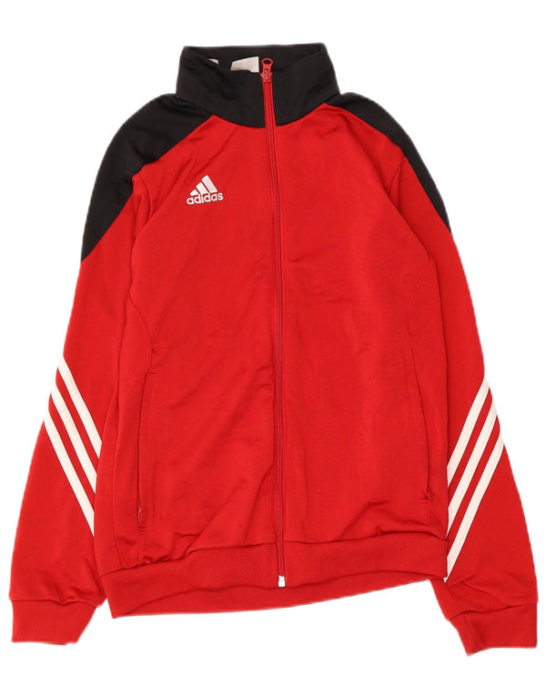 ADIDAS Boys Tracksuit Top Jacket 11-12 Years Large Red Colourblock