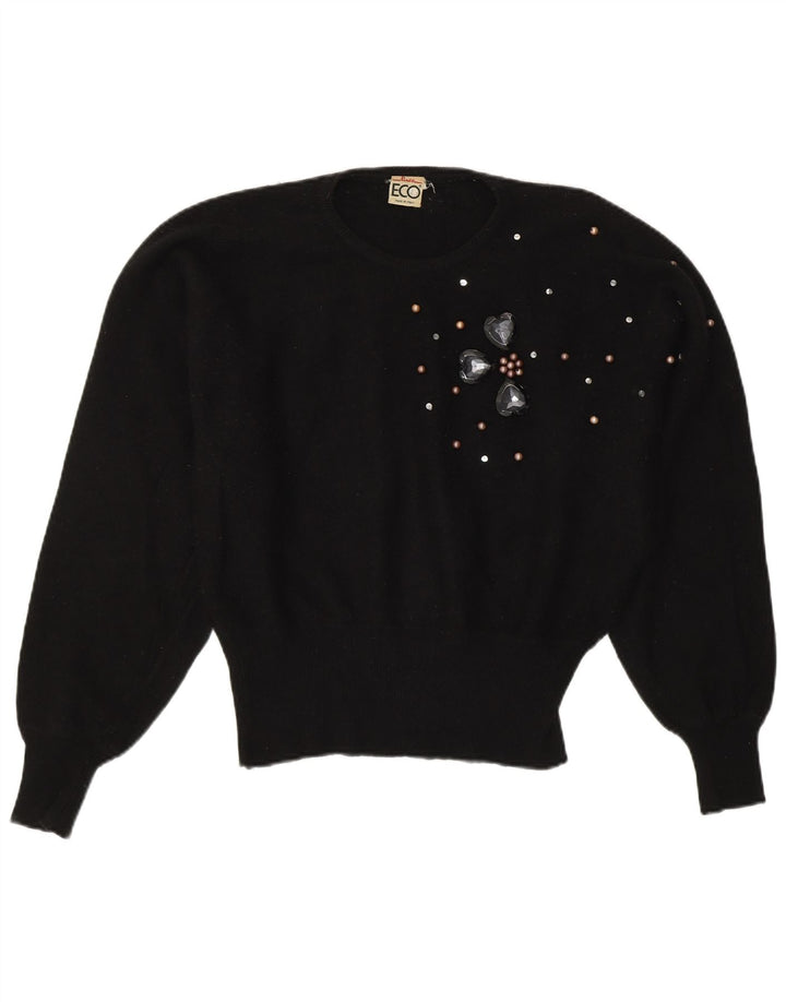 VINTAGE Womens Crew Neck Jumper Sweater UK 14 Large Black