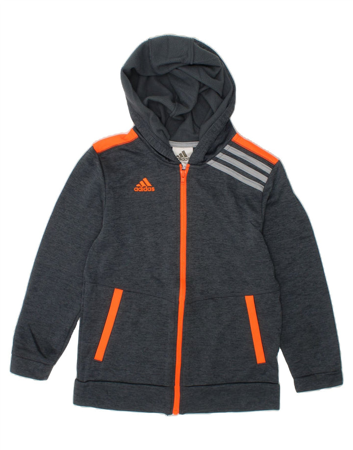 ADIDAS Boys Zip Hoodie Sweater 6-7 Years Grey Flecked Polyester Vintage Adidas and Second-Hand Adidas from Messina Hembry 