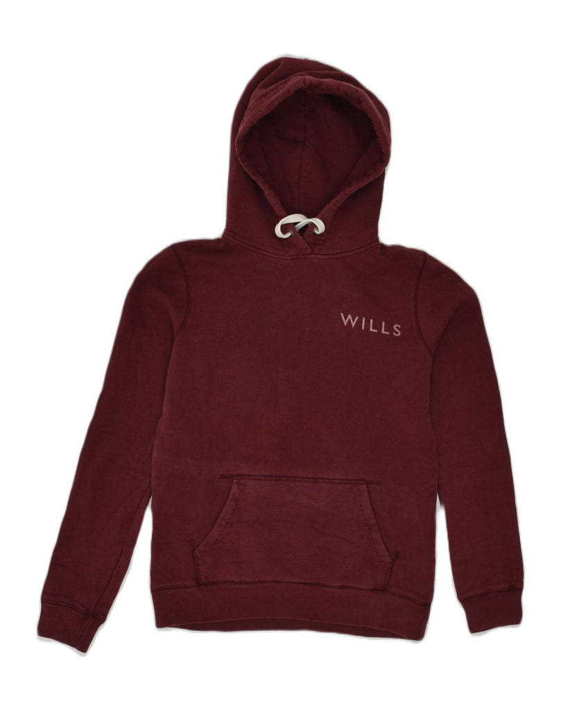 JACK WILLS Womens Graphic Hoodie Jumper UK 8 Small Burgundy Cotton | Vintage Jack Wills | Thrift | Second-Hand Jack Wills | Used Clothing | Messina Hembry 