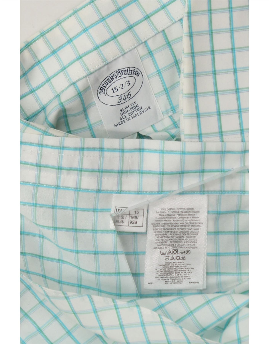 BROOKS BROTHERS Mens 346 Slim Fit Shirt Size 15 Medium Blue Check Cotton Vintage Brooks Brothers and Second-Hand Brooks Brothers from Messina Hembry 