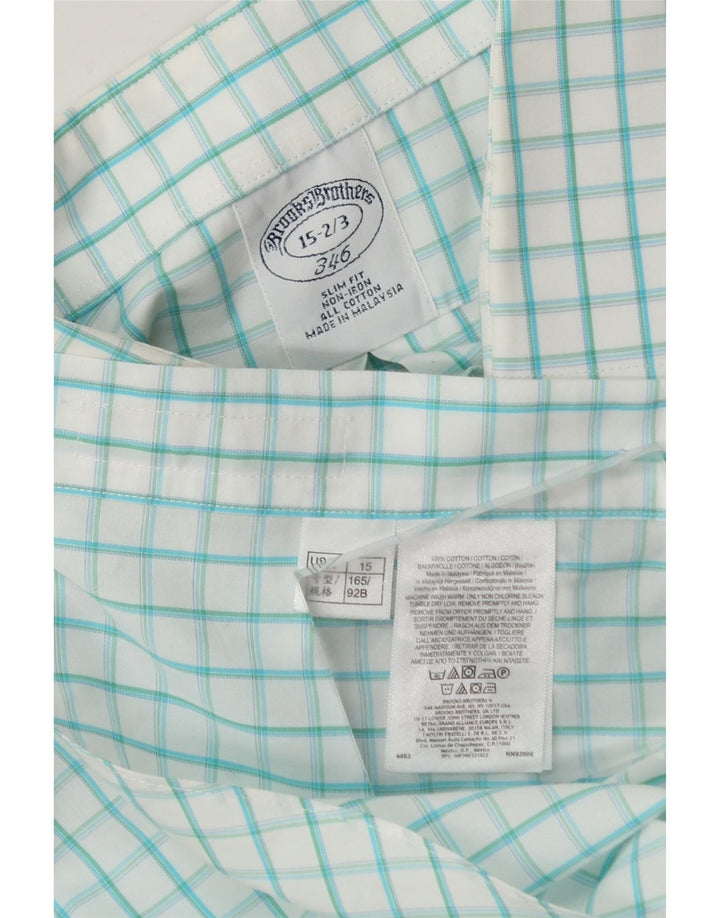 BROOKS BROTHERS Mens 346 Slim Fit Shirt Size 15 Medium Blue Check Cotton Vintage Brooks Brothers and Second-Hand Brooks Brothers from Messina Hembry 