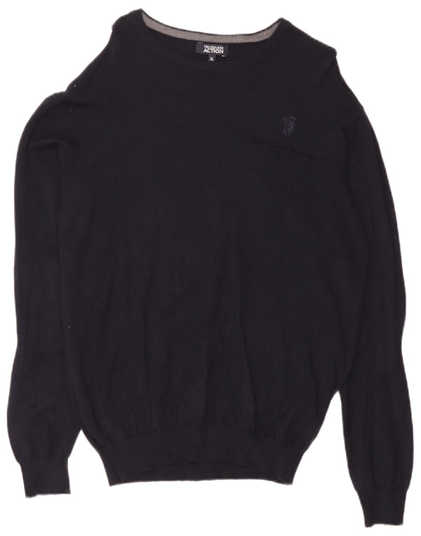 Trussardi Mens Boat Neck Jumper Sweater XL Navy Blue Viscose