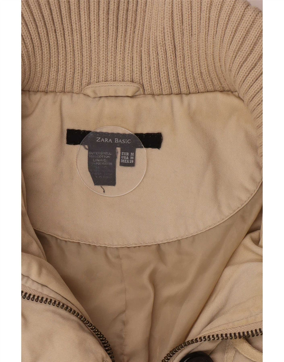 Zara Womens Padded Jacket UK 12 Medium Beige Cotton Classic