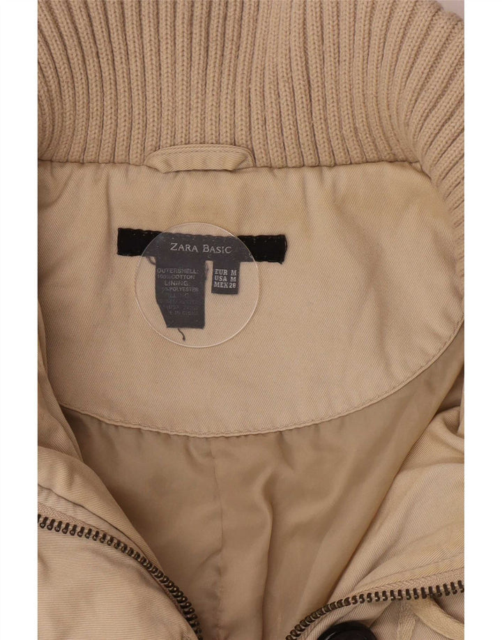 Zara Womens Padded Jacket UK 12 Medium Beige Cotton Classic