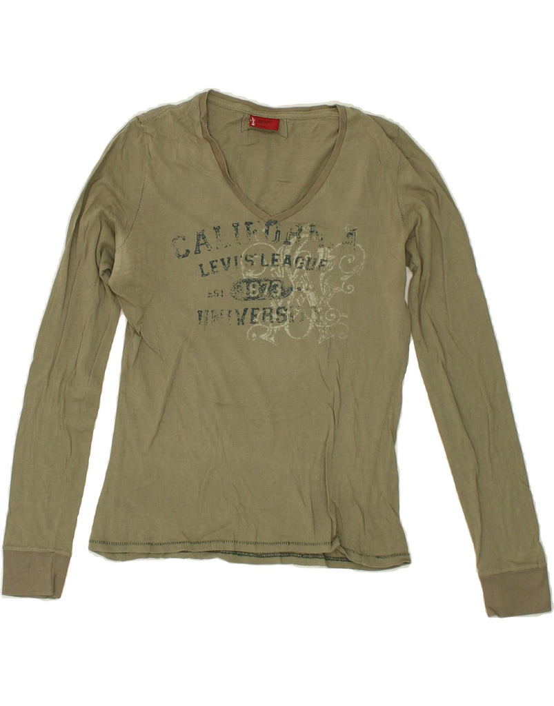 LEVI'S Womens Graphic Top Long Sleeve UK 10 Small Khaki Vintage Levi's and Second-Hand Levi's from Messina Hembry 