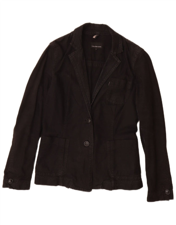 Calvin Klein Jeans Womens 2 Button Blazer Jacket UK 14 Large Black Cotton