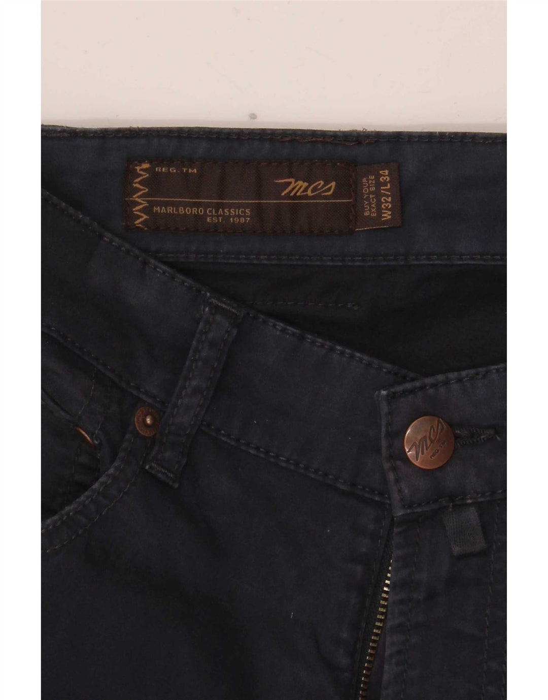 Marlboro Classics Mens Slim Casual Trousers W32 L31 Navy Blue