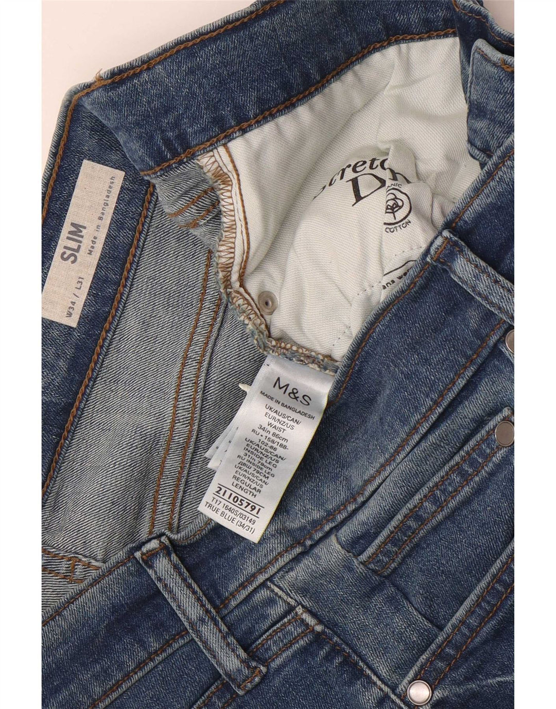 Marks & Spencer Mens Slim Jeans W34 L31 Blue Cotton
