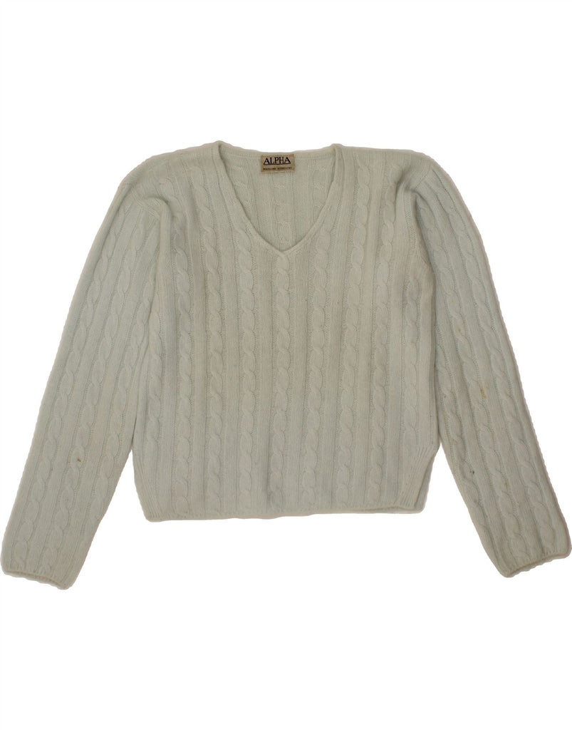 ALPHA MASSIMO REBECCHI Womens Crop V-Neck Jumper Sweater UK 12 Medium Blue Vintage Alpha Massimo Rebecchi and Second-Hand Alpha Massimo Rebecchi from Messina Hembry 