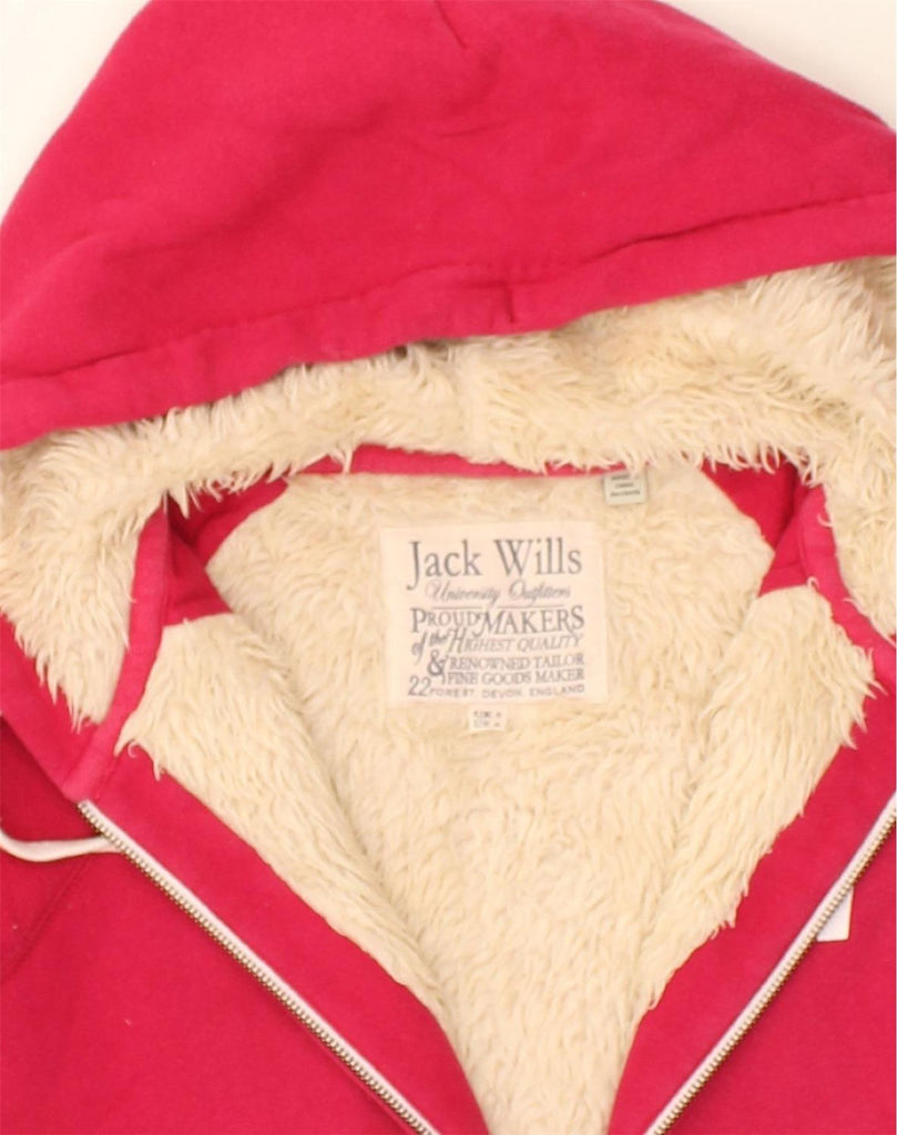 JACK WILLS Womens Sherpa Graphic Zip Hoodie Sweater UK 8 Small  Pink | Vintage Jack Wills | Thrift | Second-Hand Jack Wills | Used Clothing | Messina Hembry 