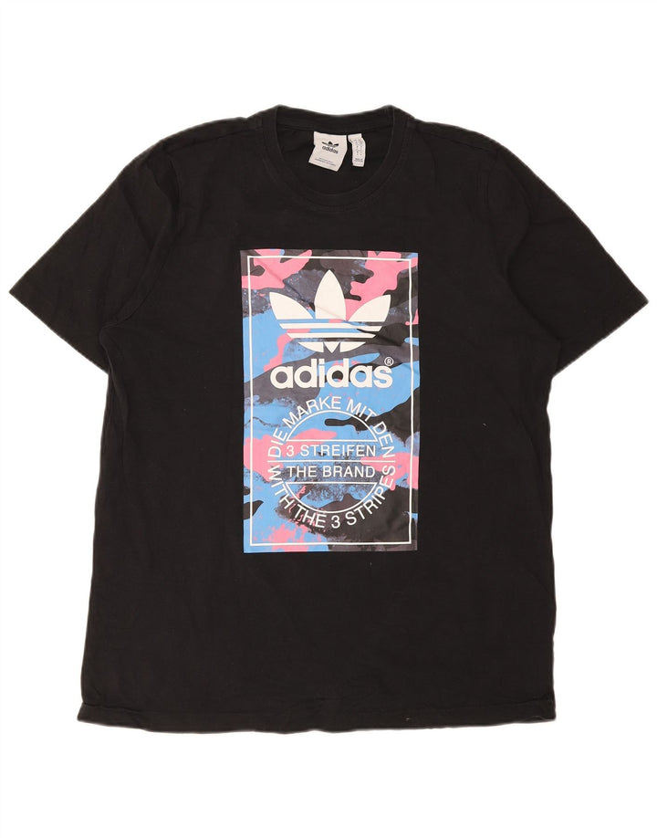 Adidas Mens Graphic T-Shirt Top Large Black Cotton