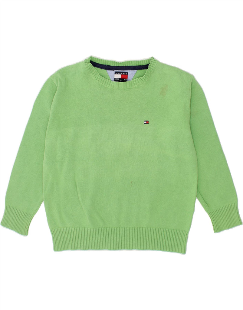 TOMMY HILFIGER Boys Crew Neck Jumper Sweater 3-4 Years Small Green Cotton Vintage Tommy Hilfiger and Second-Hand Tommy Hilfiger from Messina Hembry 