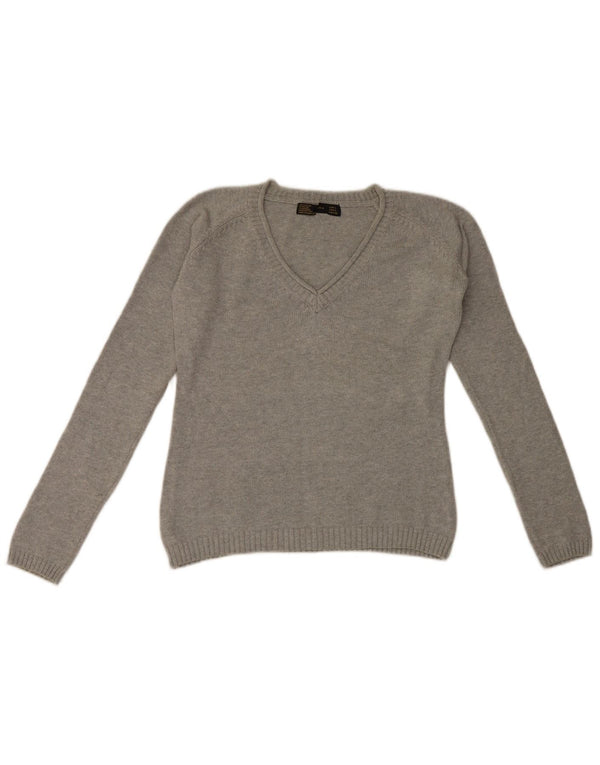 Zara Womens V-Neck Jumper Sweater UK 14 Large Grey Cotton