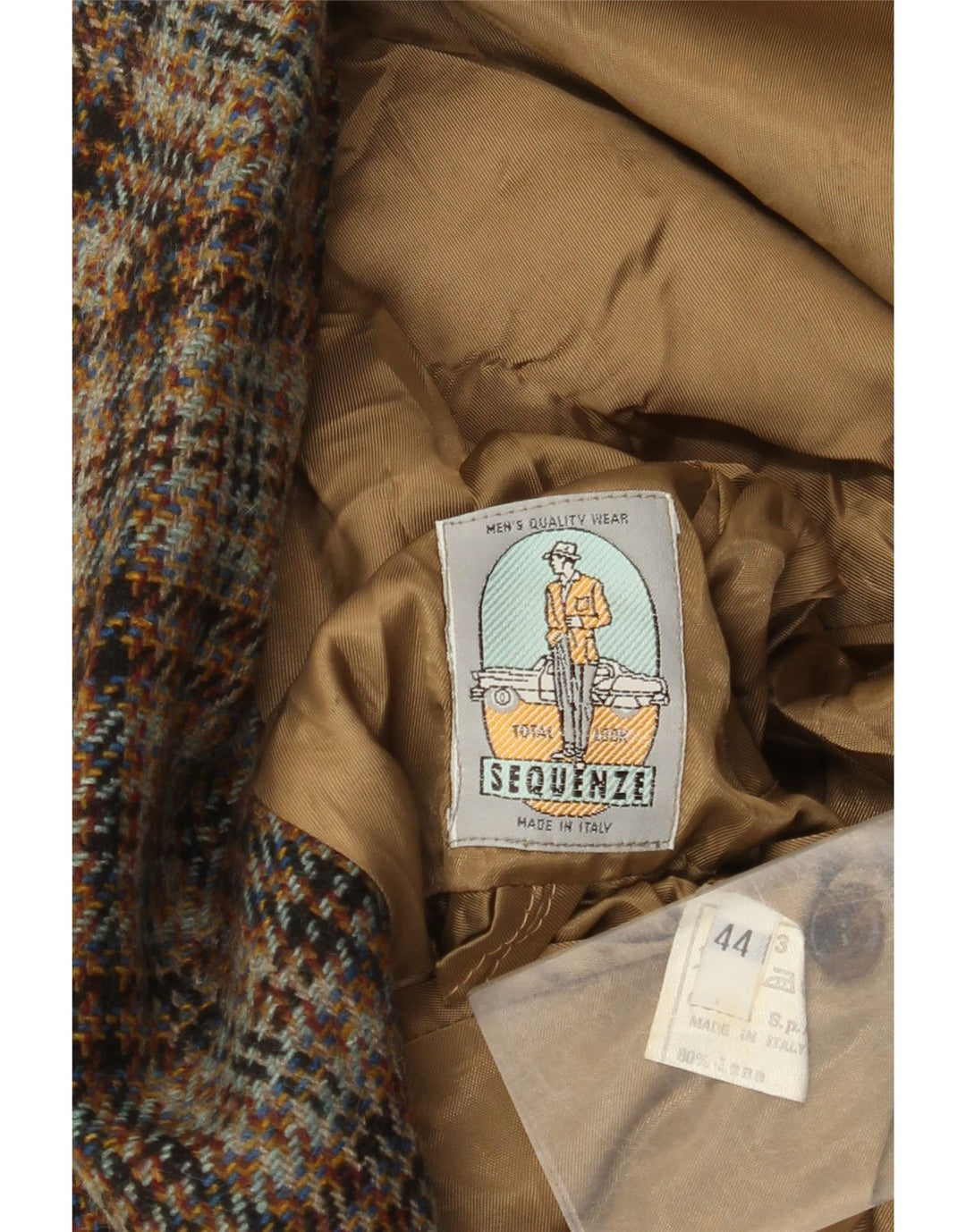 Vintage Mens 2 Button Blazer Jacket IT 44 XS Beige Houndstooth Wool