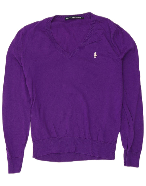 Ralph Lauren Womens V-Neck Jumper Sweater UK 18 XL Purple Merino Wool