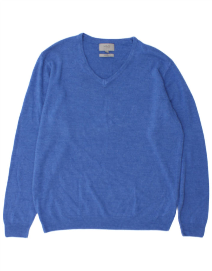 Marks & Spencer Mens V-Neck Jumper Sweater XL Blue Acrylic