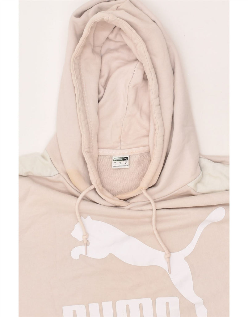 PUMA Womens Oversized Longline Hoodie Jumper UK 14 Medium Beige Cotton | Vintage Puma | Thrift | Second-Hand Puma | Used Clothing | Messina Hembry 