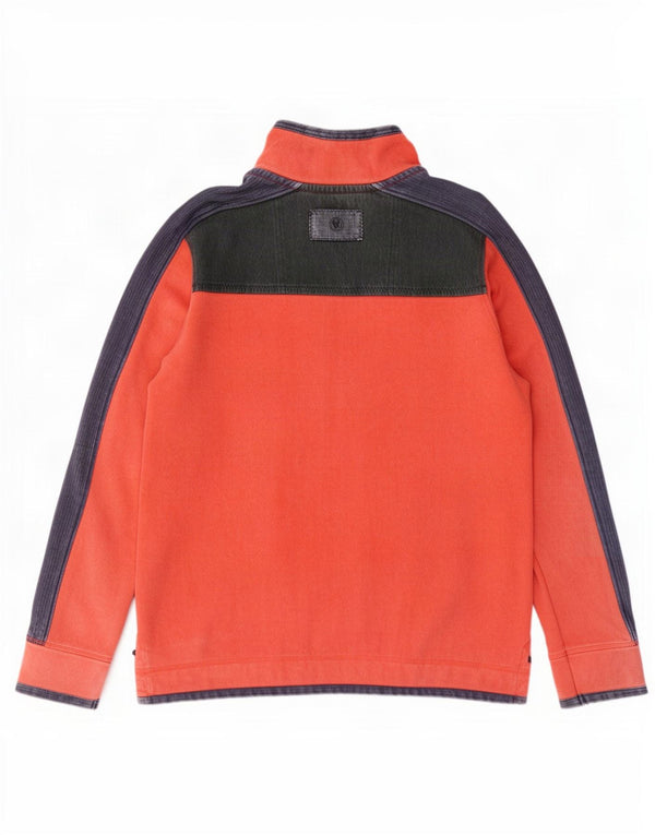 Fat Face Mens Zip Neck Sweatshirt Jumper Large Orange Colourblock Cotton