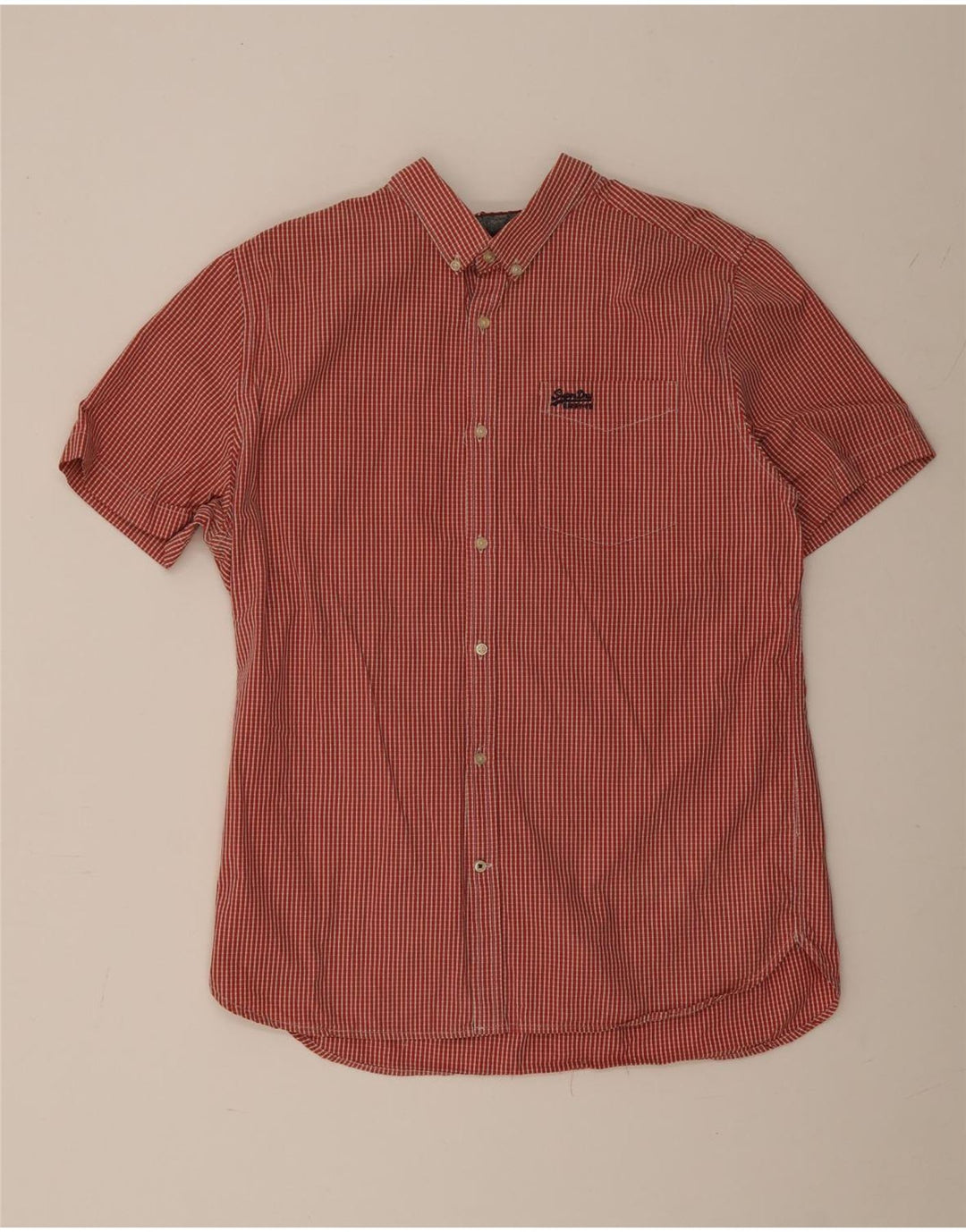 SUPERDRY Mens Short Sleeve Shirt 2XL Red Gingham Cotton