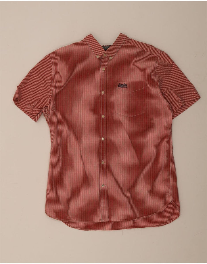 SUPERDRY Mens Short Sleeve Shirt 2XL Red Gingham Cotton