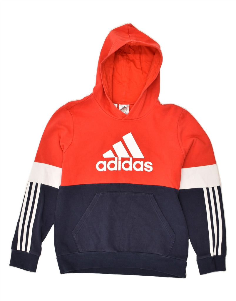 ADIDAS Boys Graphic Hoodie Jumper 13-14 Years  Red Colourblock Cotton | Vintage Adidas | Thrift | Second-Hand Adidas | Used Clothing | Messina Hembry 