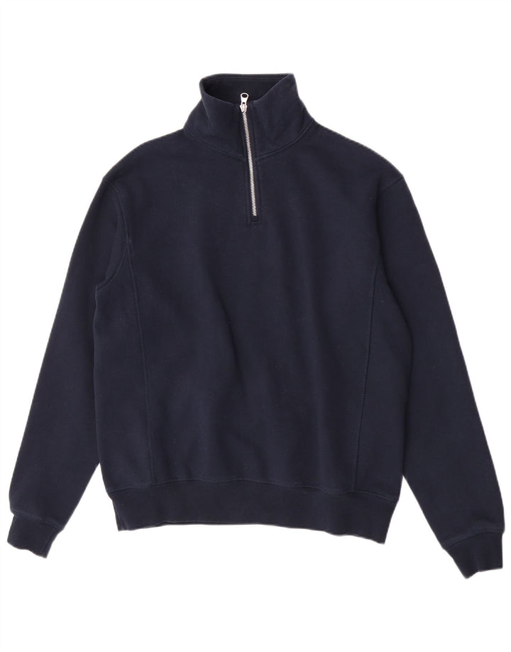 Zara Mens Zip Neck Sweatshirt Jumper Small Navy Blue Polyester