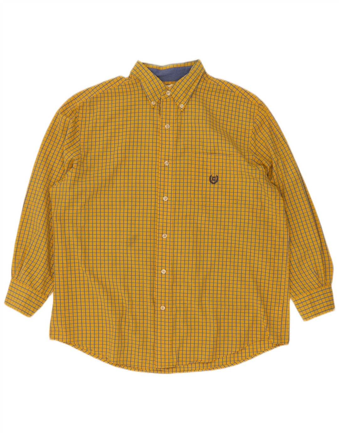 Chaps Mens Shirt Large Yellow Gingham Cotton