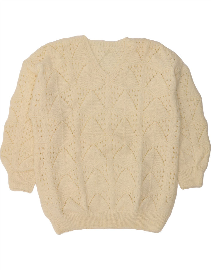 VINTAGE Womens V-Neck Jumper Sweater UK 20 2XL Off White Vintage Vintage and Second-Hand Vintage from Messina Hembry 