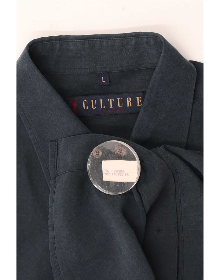 Vintage Mens Shirt Large Navy Blue Viscose