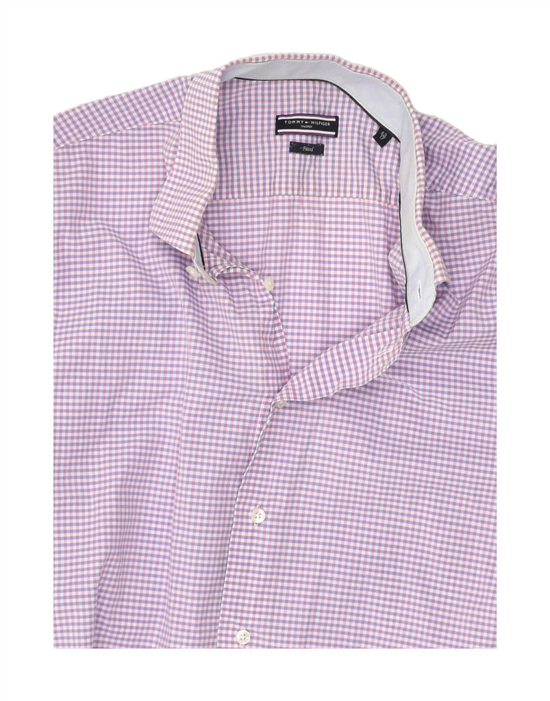 TOMMY HILFIGER Mens Fitted Tailored Fit Shirt Size 43 17 XL Purple Gingham | Vintage Tommy Hilfiger | Thrift | Second-Hand Tommy Hilfiger | Used Clothing | Messina Hembry 