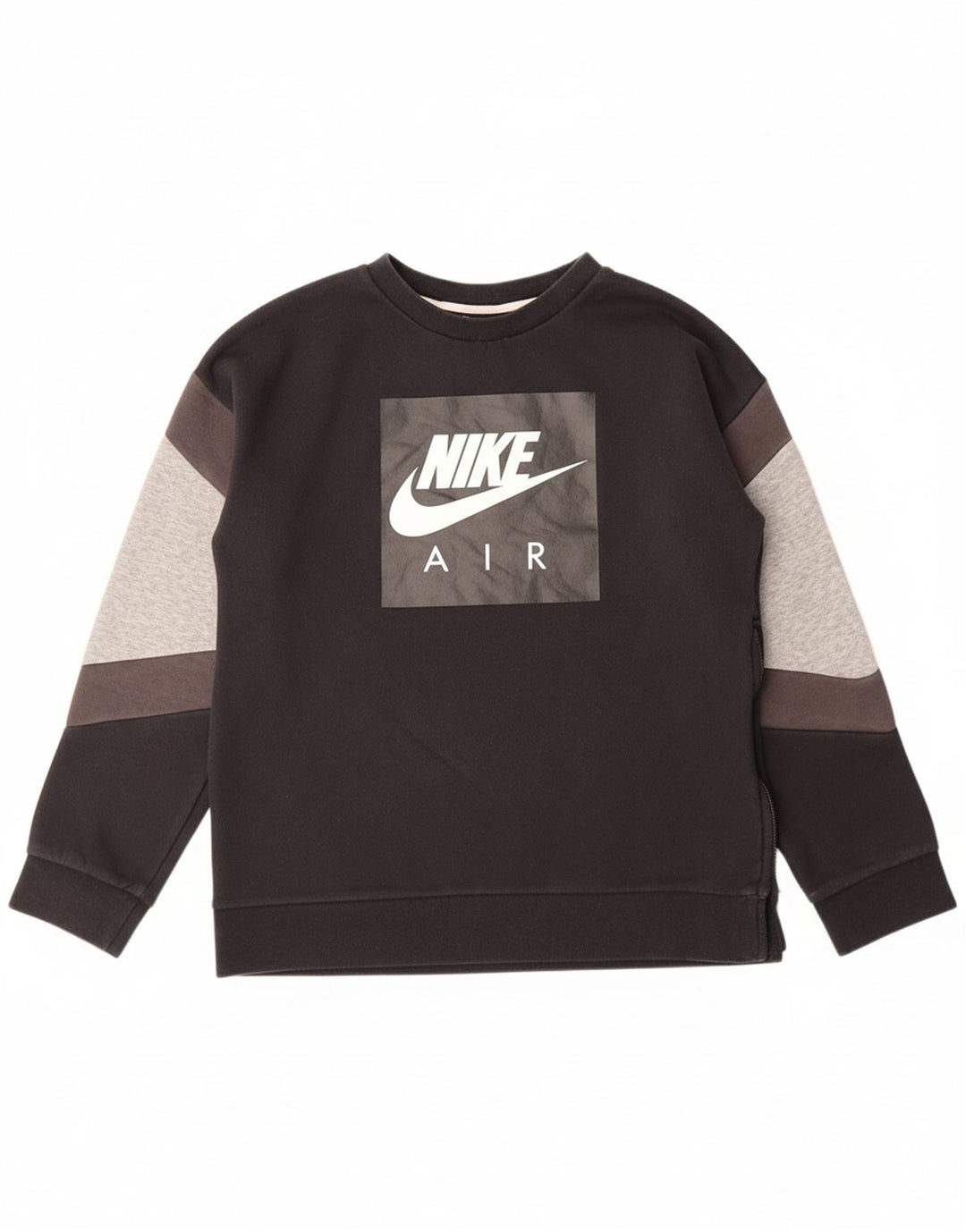 NIKE Boys Graphic Sweatshirt Jumper 12-13 Years Large Black Colourblock