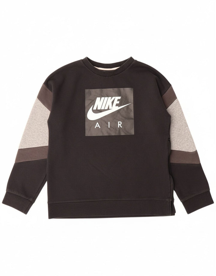 NIKE Boys Graphic Sweatshirt Jumper 12-13 Years Large Black Colourblock