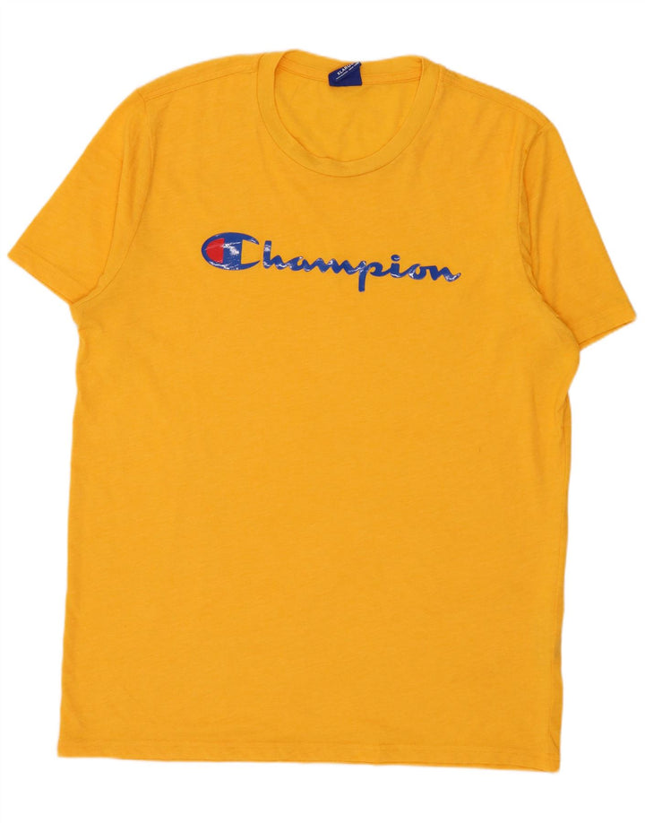 Champion Mens Graphic T-Shirt Top XL Yellow Polyester