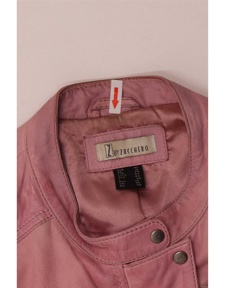 Zucchero Womens Biker Leather Jacket UK 16 Large Pink Leather